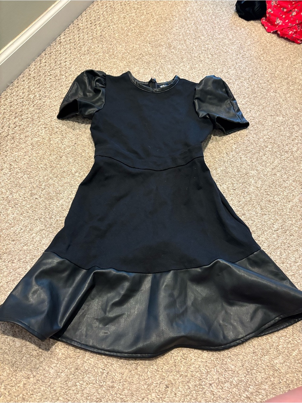 Girls' Black Faux-Leather Trim Fit & Flare Dress